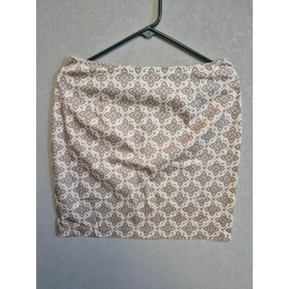B. Moss Women Size 8 Tan Geometric Medallion Stretch Cotton Mini Skirt USA Made